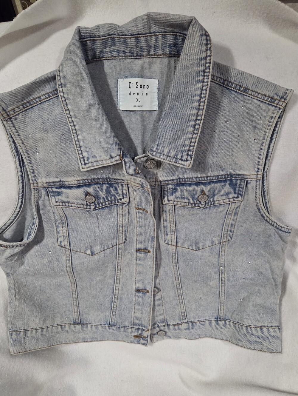 Ci Sono Denim Vest With Rhinestones